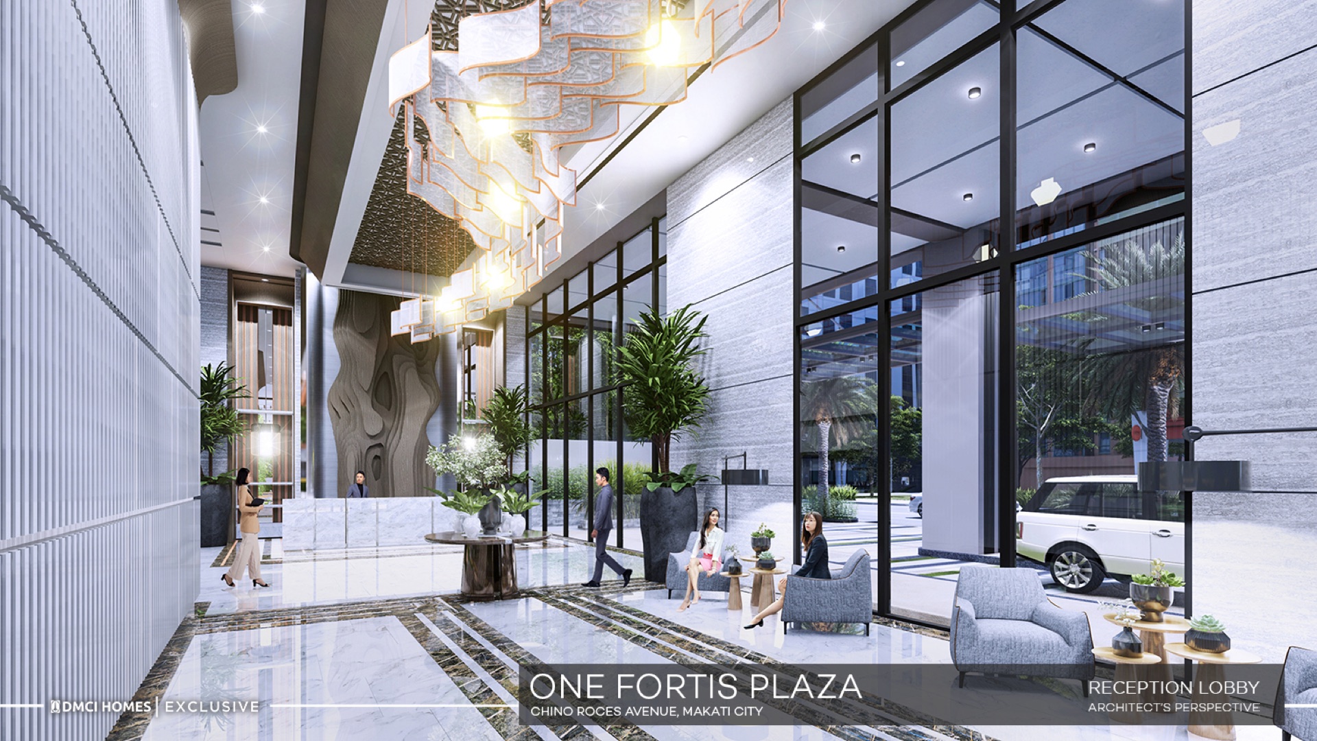 One Fortis Plaza grand entrance lobby — professional executive arrival experience