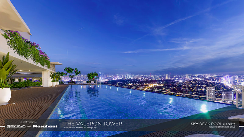 Valeron Tower sky deck pool at night