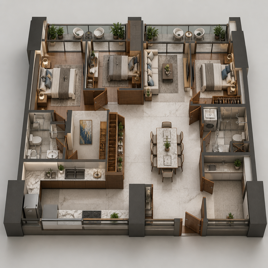 The Valeron Tower Tandem Unit 3D floor plan
