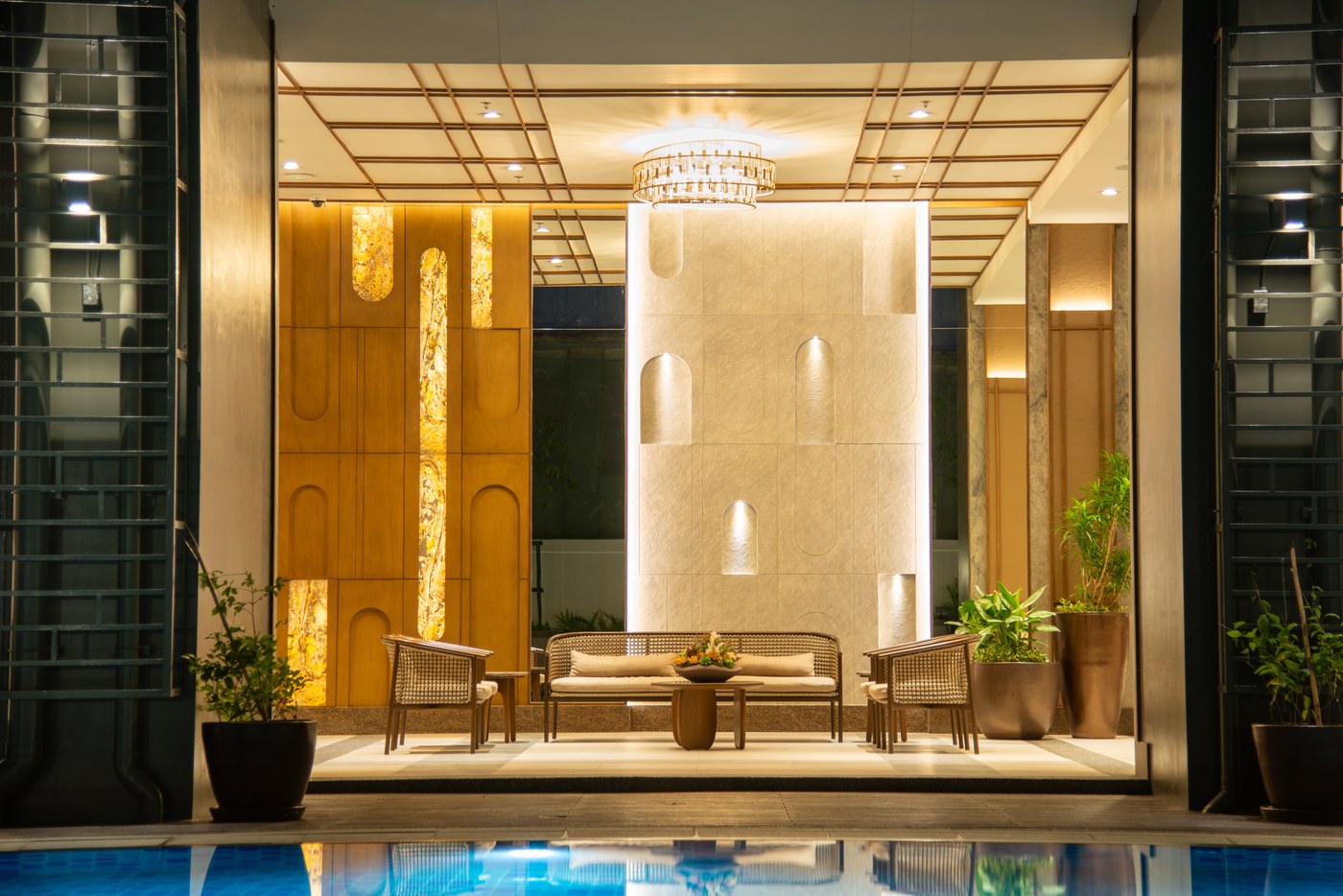The Oriana indoor lounge at night