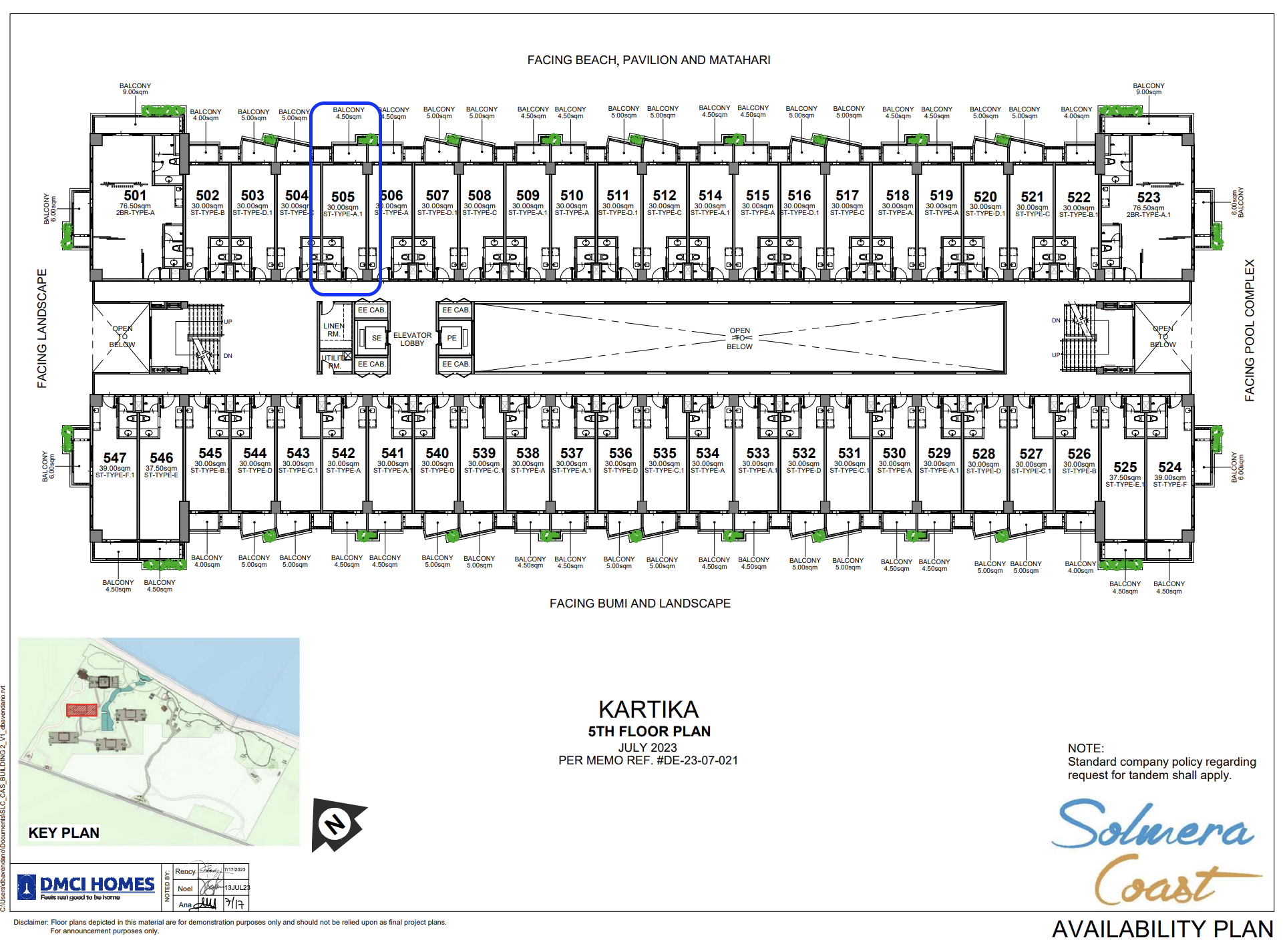 Solmera Coast Kartika 5th Floor Plan — Unit 505 highlighted
